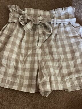 a new day Cream and Tan Gingham Paperbag Waist Shorts